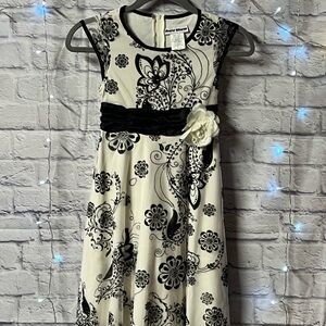 Elegant Black and White Floral Kids Dress